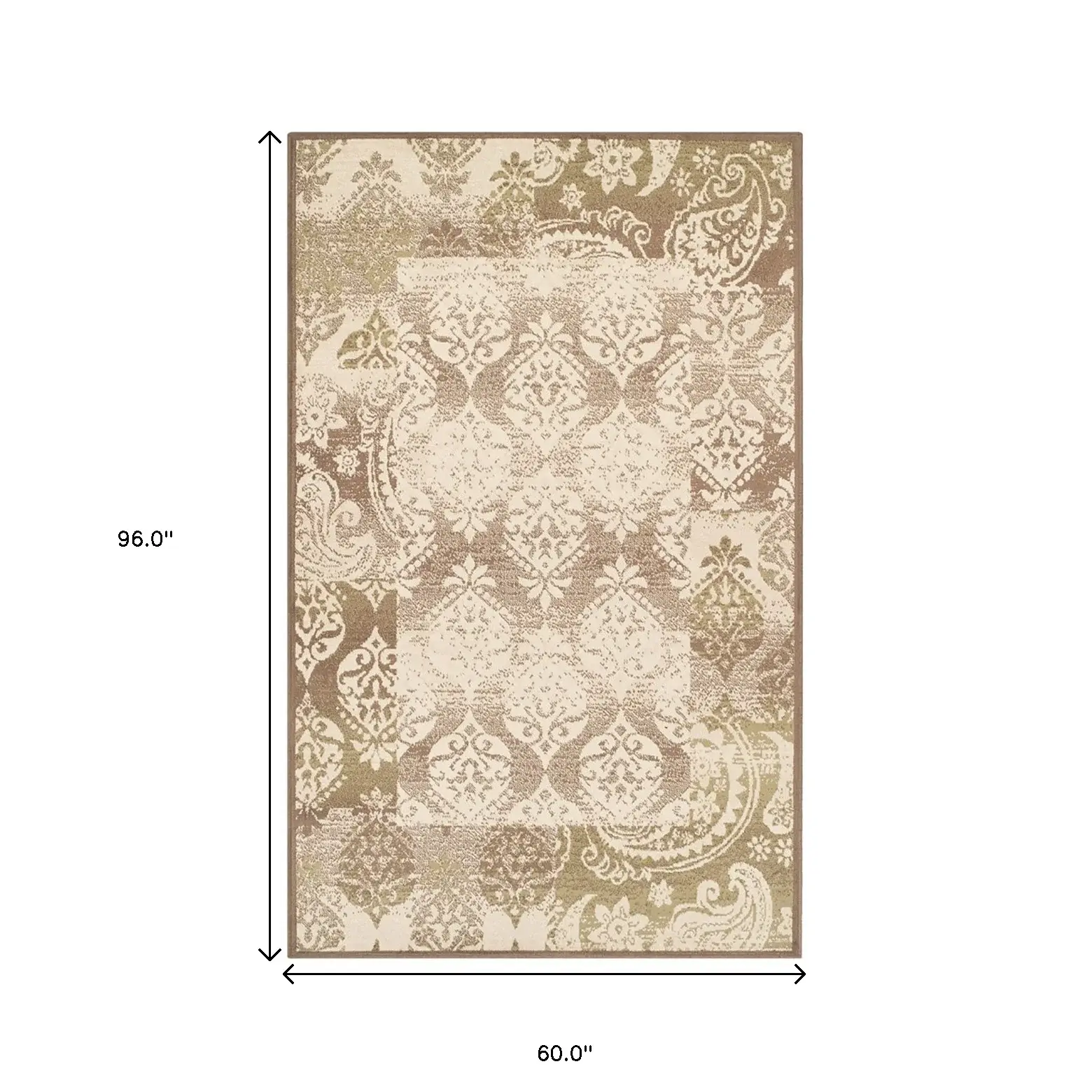 5' X 8' Brown Damask Power Loom Distressed Stain Resistant Area Rug - Image 6