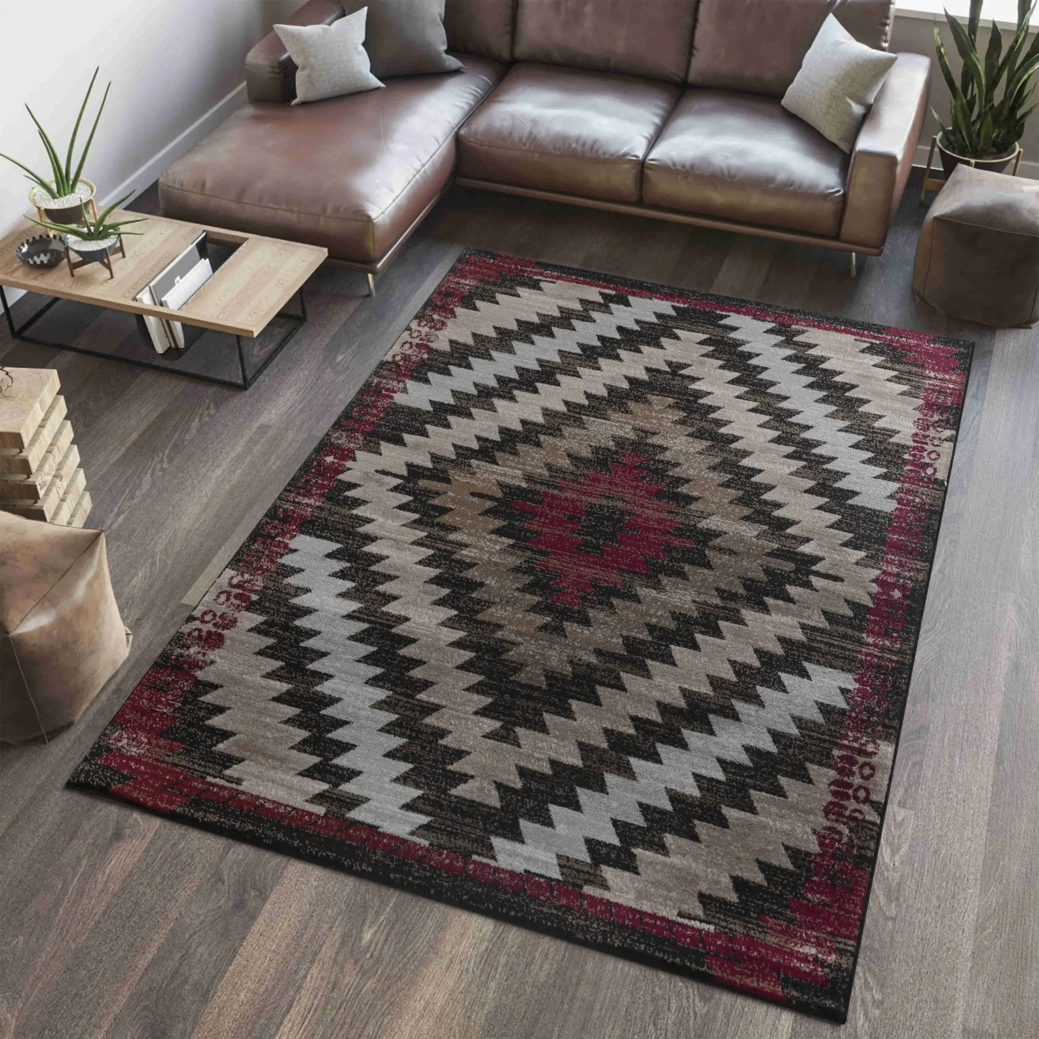 5' X 8' Brown Geometric Area Rug - Image 5