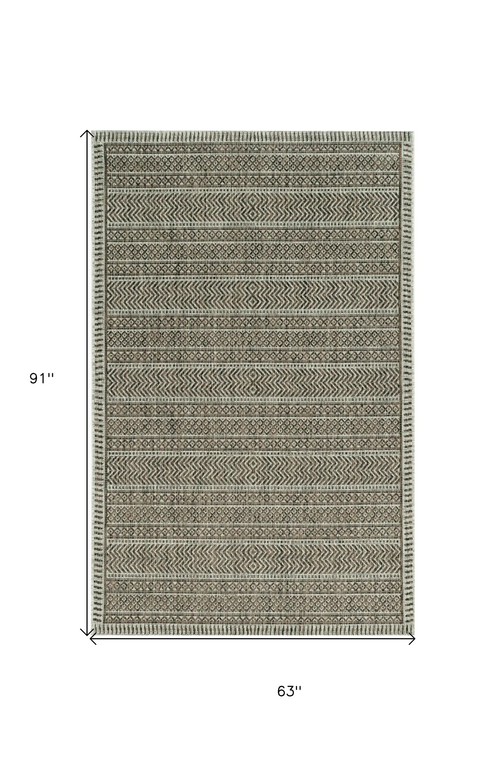 5' X 8' Brown Southwestern Indoor Outdoor Area Rug - Image 3