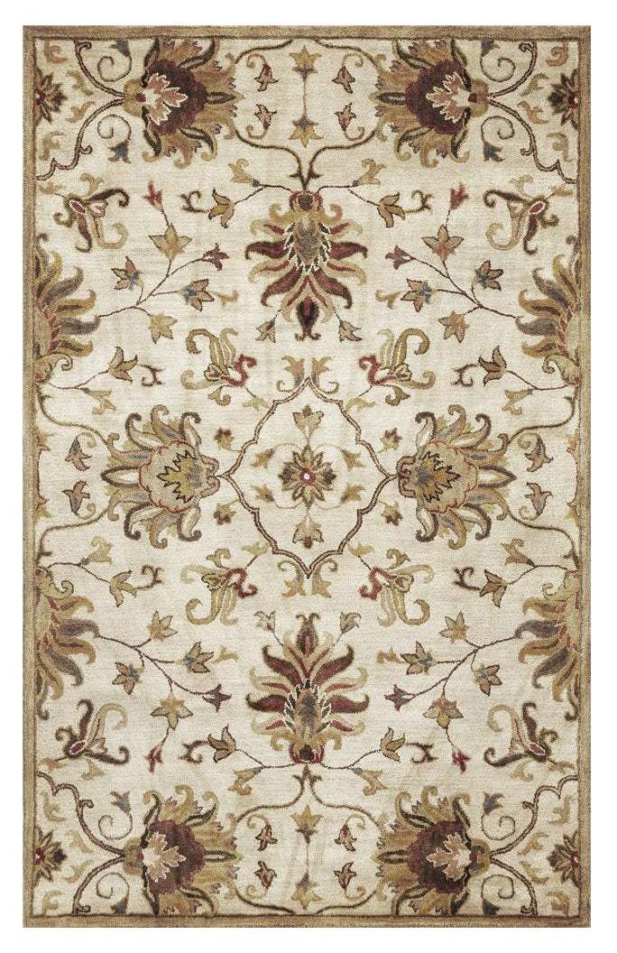 5' X 8' Champagne Beige Hand Tufted Traditional Floral Indoor Area Rug - Image 2