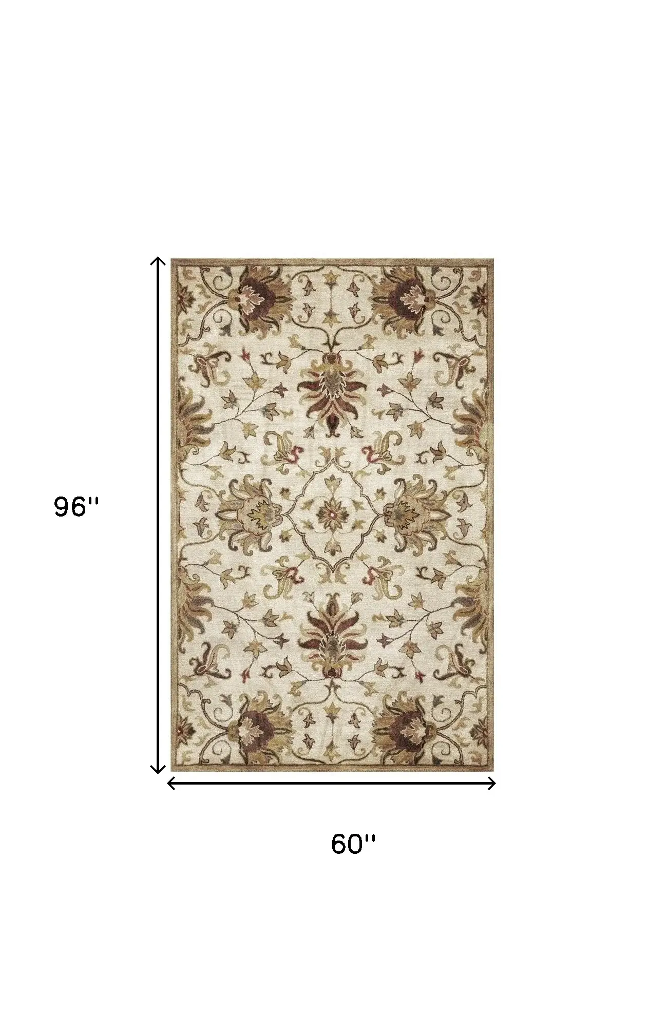 5' X 8' Champagne Beige Hand Tufted Traditional Floral Indoor Area Rug - Image 3