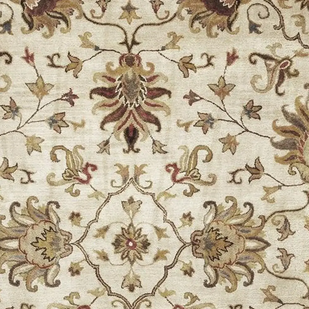 5' X 8' Champagne Beige Hand Tufted Traditional Floral Indoor Area Rug - Image 6