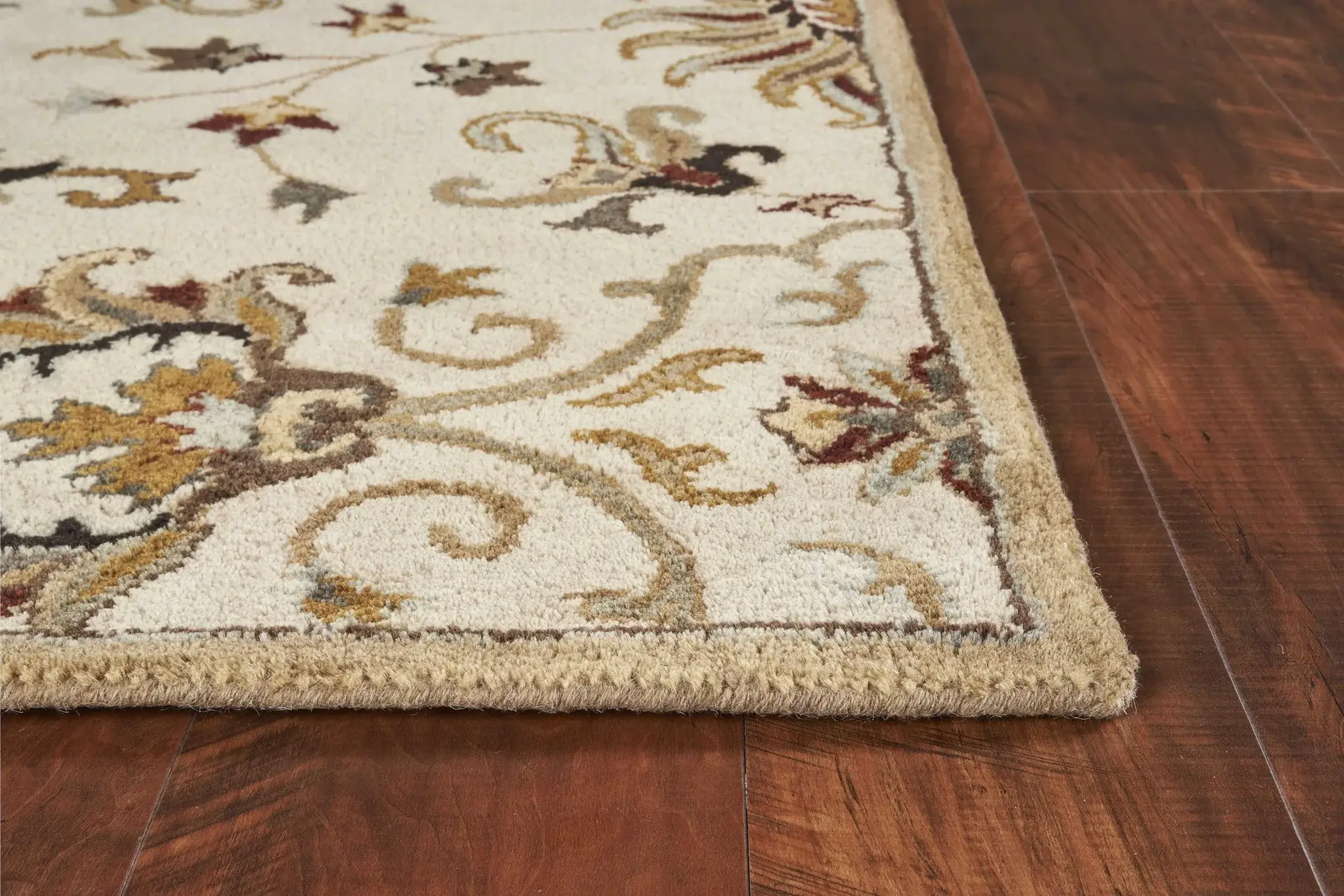 5' X 8' Champagne Beige Hand Tufted Traditional Floral Indoor Area Rug - Image 8