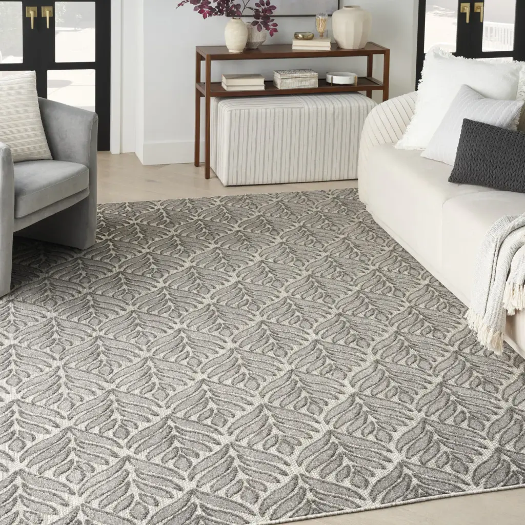 5' X 8' Charcoal Floral Stain Resistant Non Skid Area Rug - Image 8