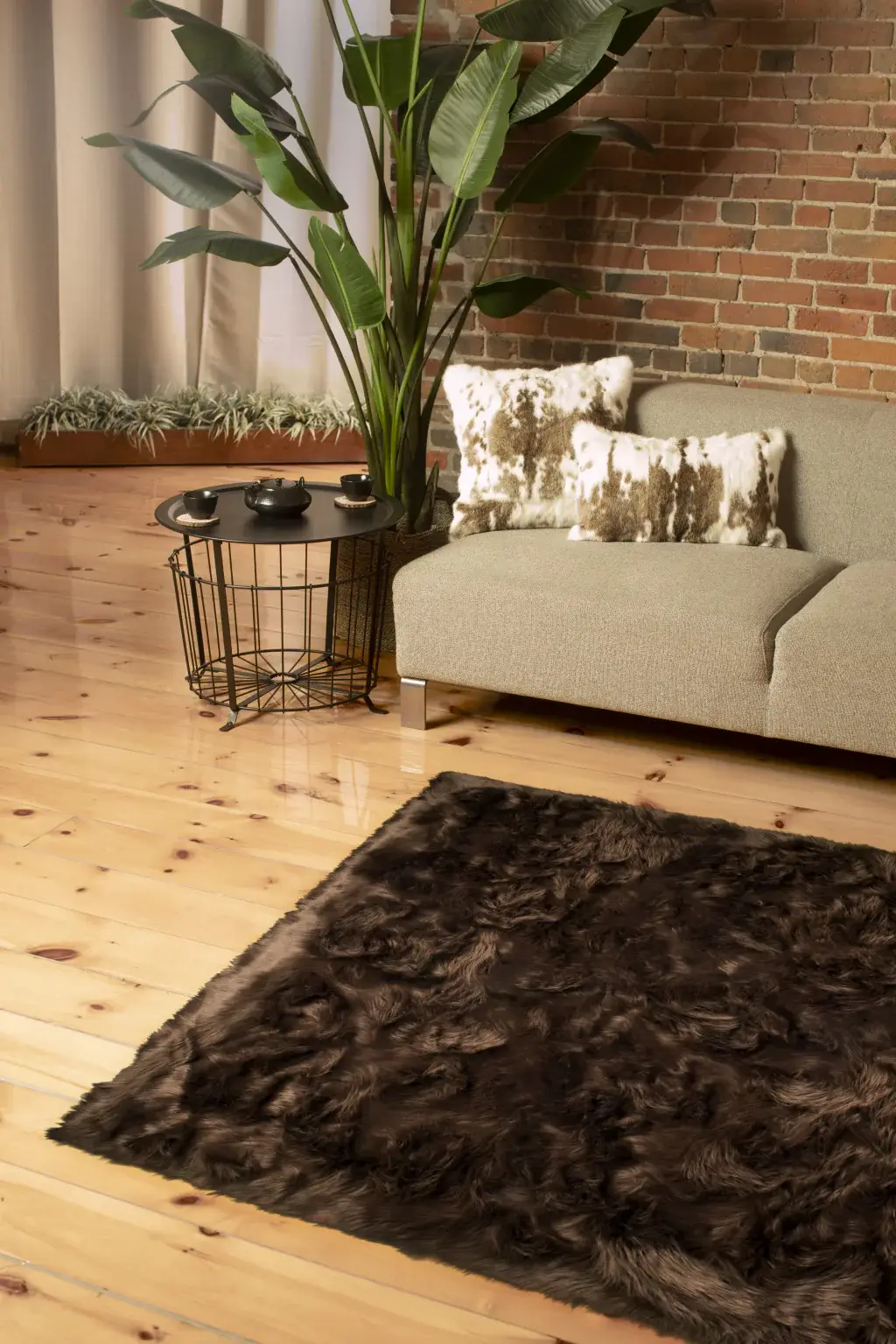 5' X 8' Chocolate Faux Fur Non Skid Area Rug - Image 2