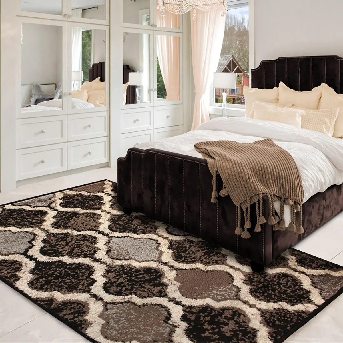 5' X 8' Chocolate Quatrefoil Power Loom Distressed Stain Resistant Area Rug - Image 5