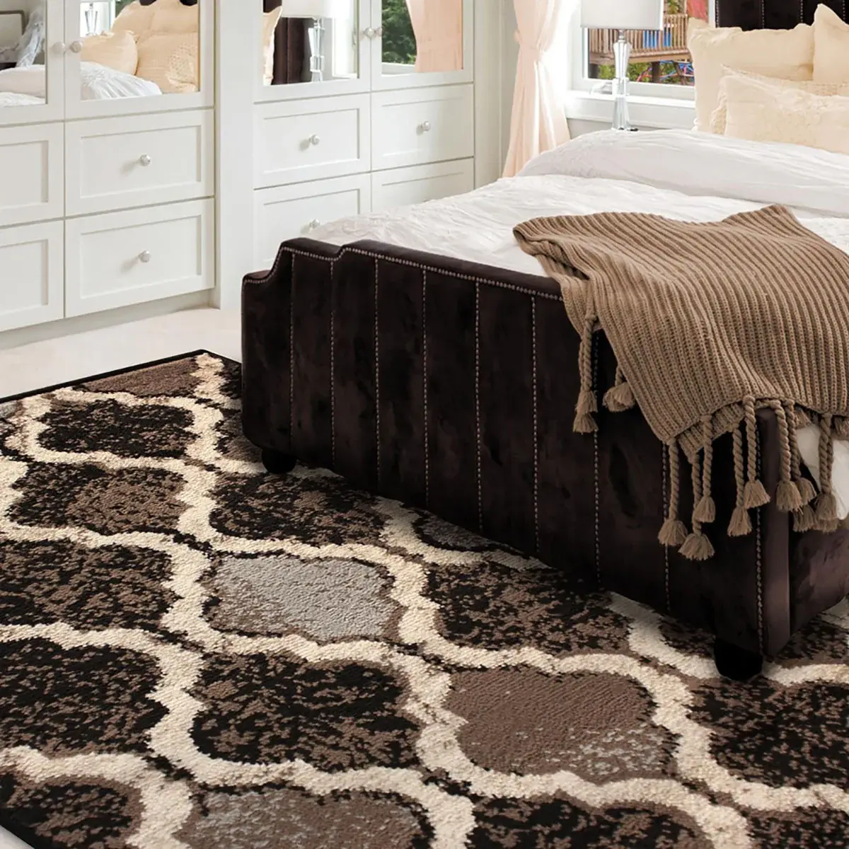 5' X 8' Chocolate Quatrefoil Power Loom Distressed Stain Resistant Area Rug - Image 6