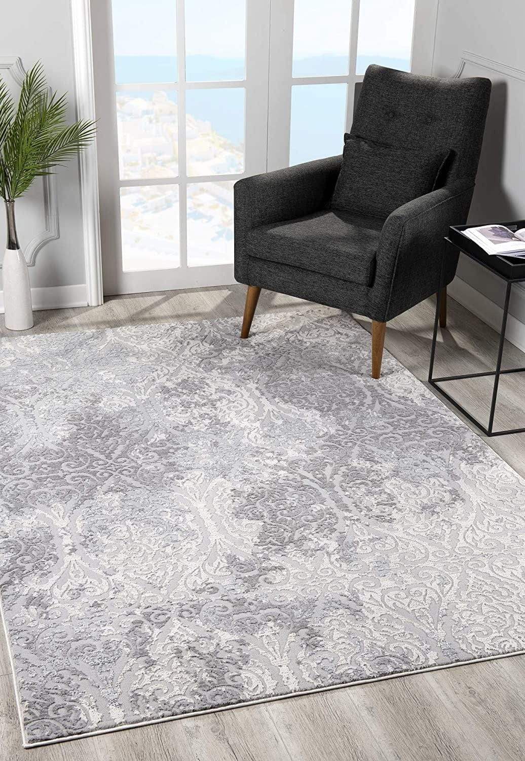 5' X 8' Cream And Gray Tinted Ogee Pattern Area Rug - Image 4