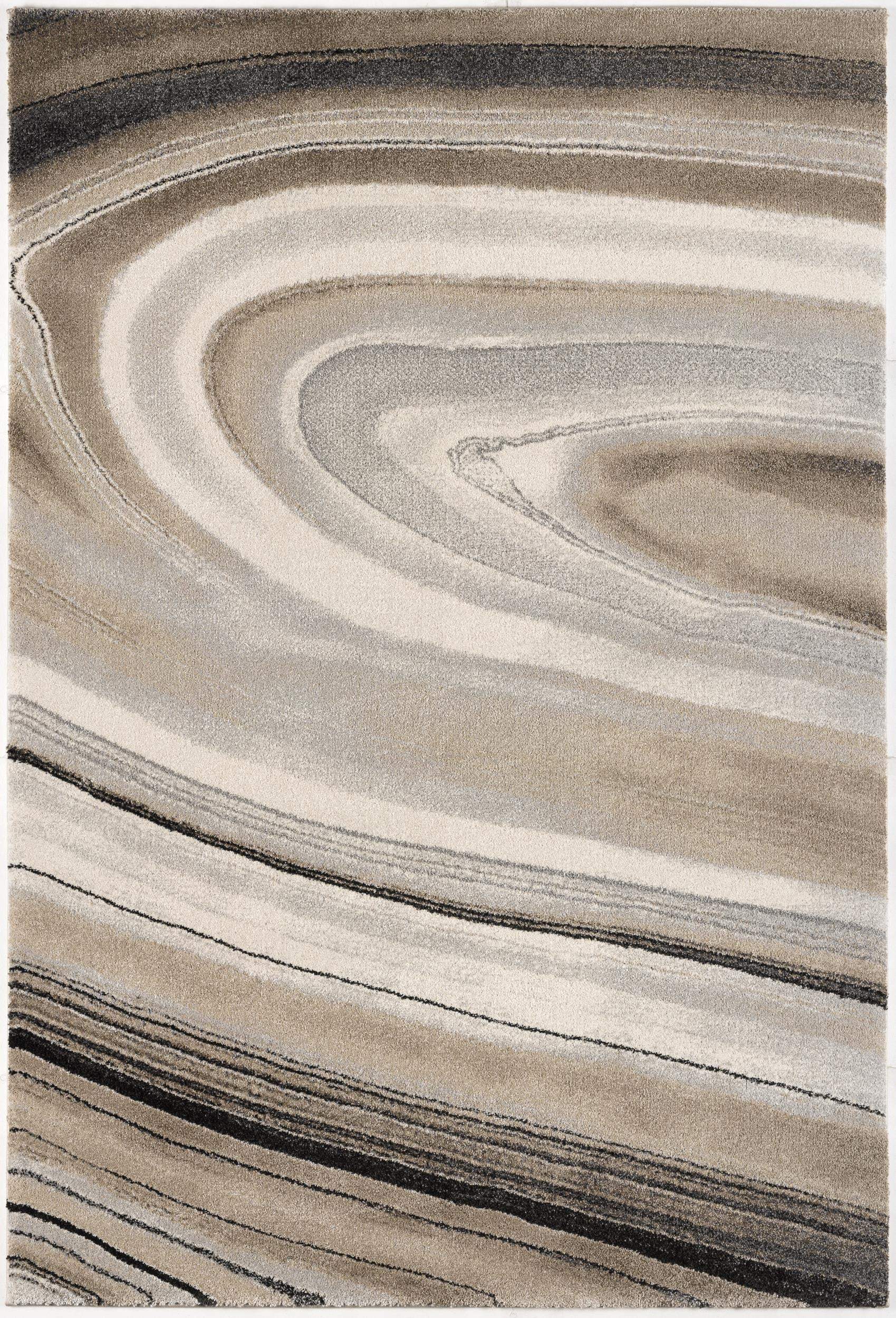 5' X 8' Cream and Tan Abstract Marble Area Rug - Image 3