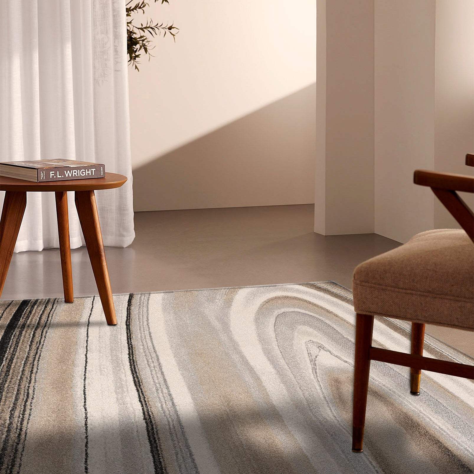 5' X 8' Cream and Tan Abstract Marble Area Rug - Image 4
