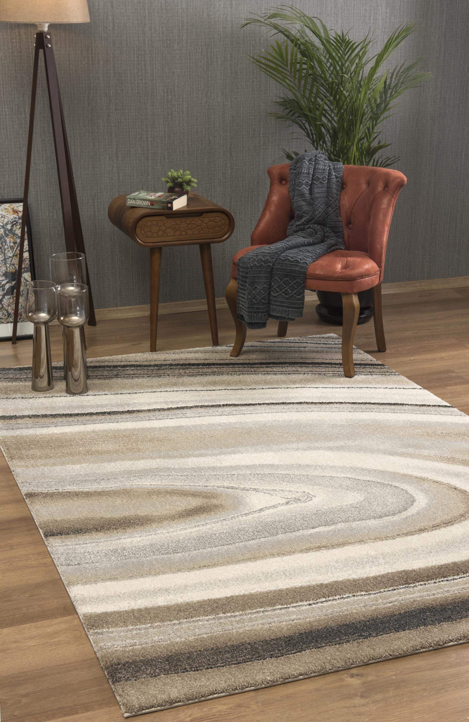 5' X 8' Cream and Tan Abstract Marble Area Rug - Image 5