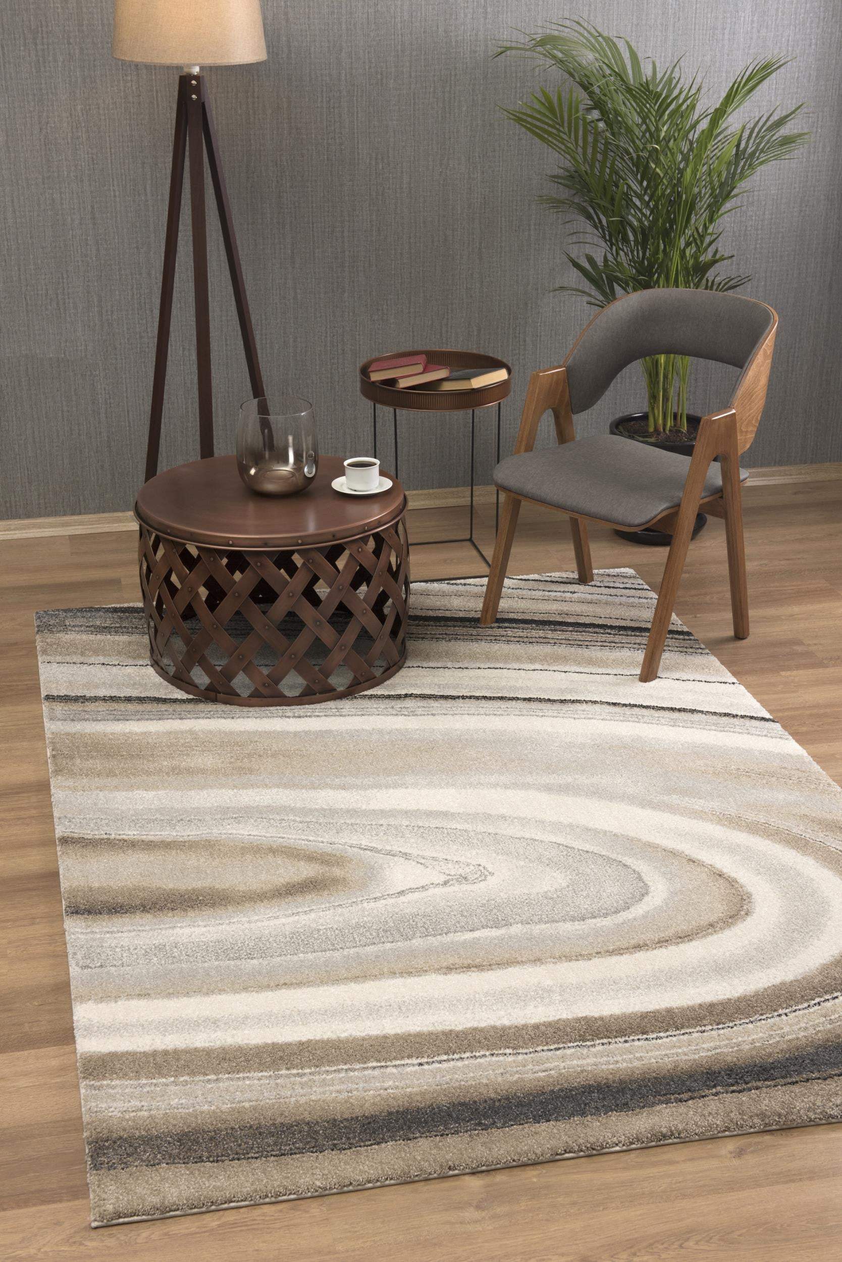 5' X 8' Cream and Tan Abstract Marble Area Rug - Image 6