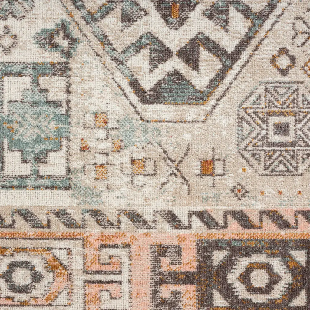 5' X 8' Cream Geometric Stain Resistant Indoor Outdoor Area Rug - Image 2