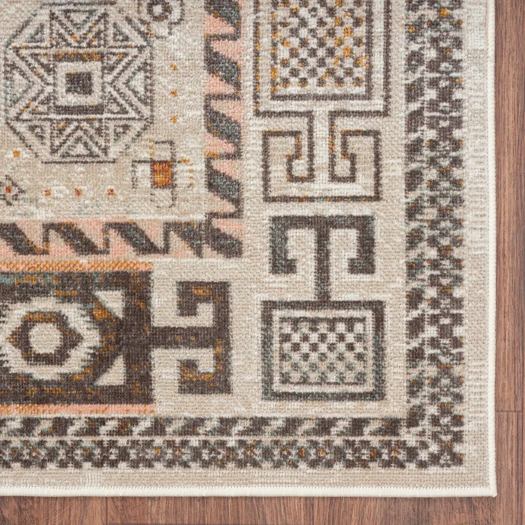5' X 8' Cream Geometric Stain Resistant Indoor Outdoor Area Rug - Image 3