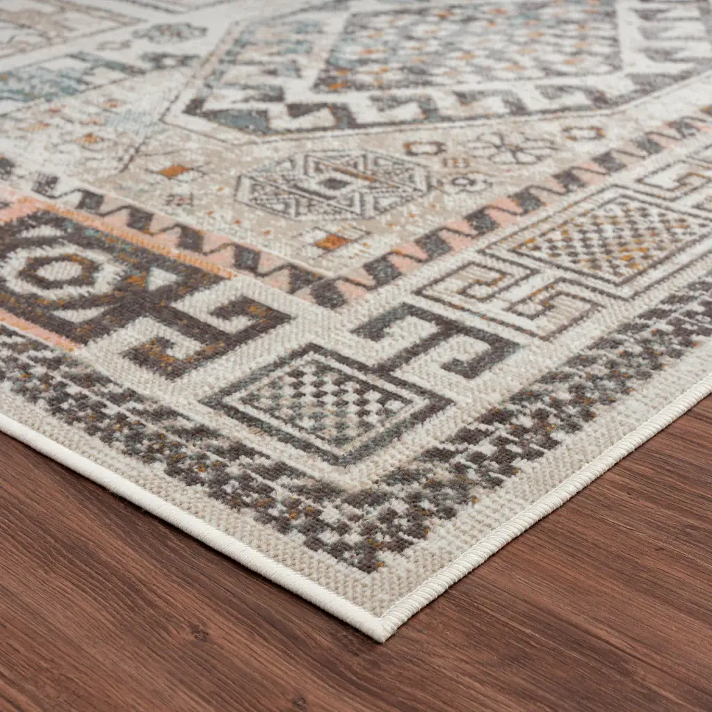 5' X 8' Cream Geometric Stain Resistant Indoor Outdoor Area Rug - Image 4
