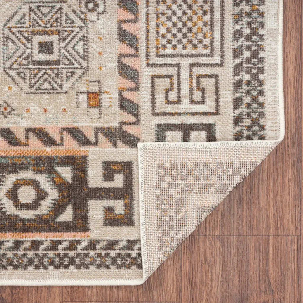 5' X 8' Cream Geometric Stain Resistant Indoor Outdoor Area Rug - Image 5