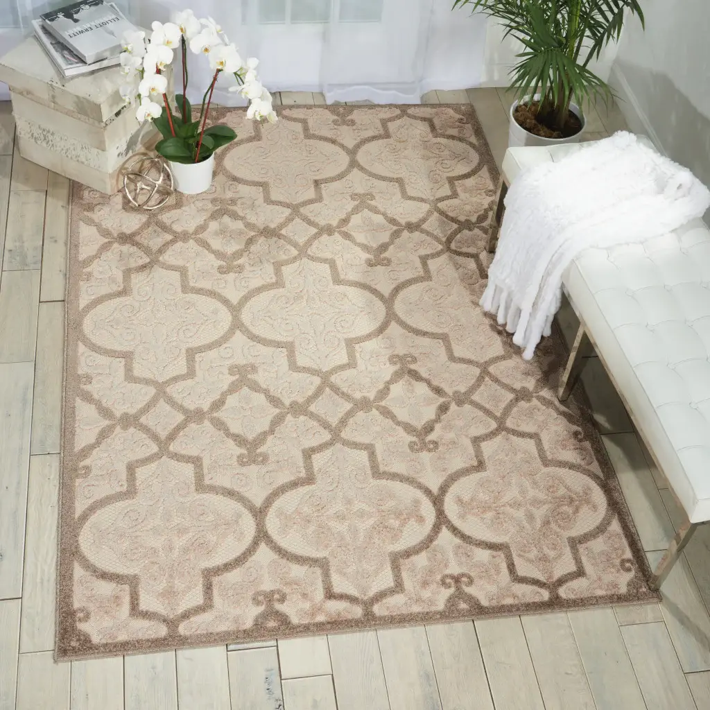 5' X 8' Cream Moroccan Indoor Outdoor Area Rug - Image 5