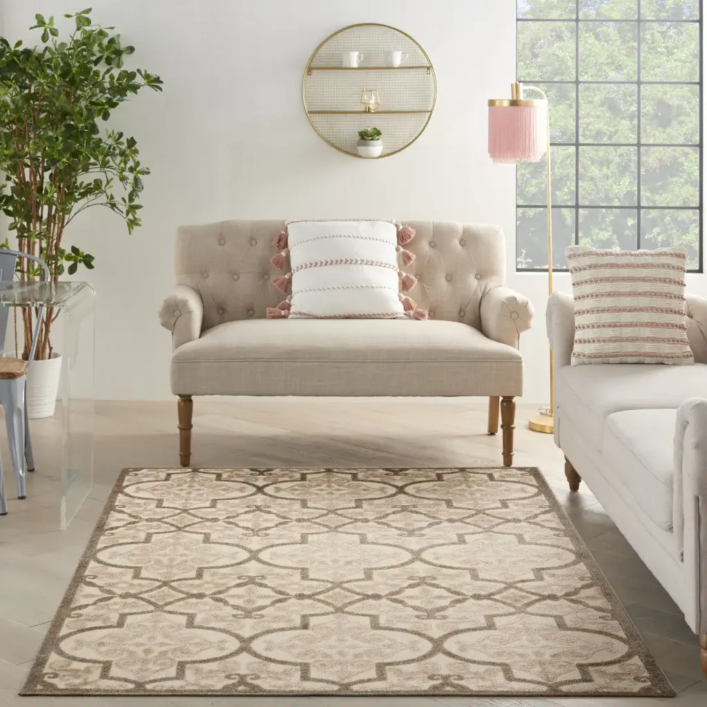 5' X 8' Cream Moroccan Indoor Outdoor Area Rug - Image 7