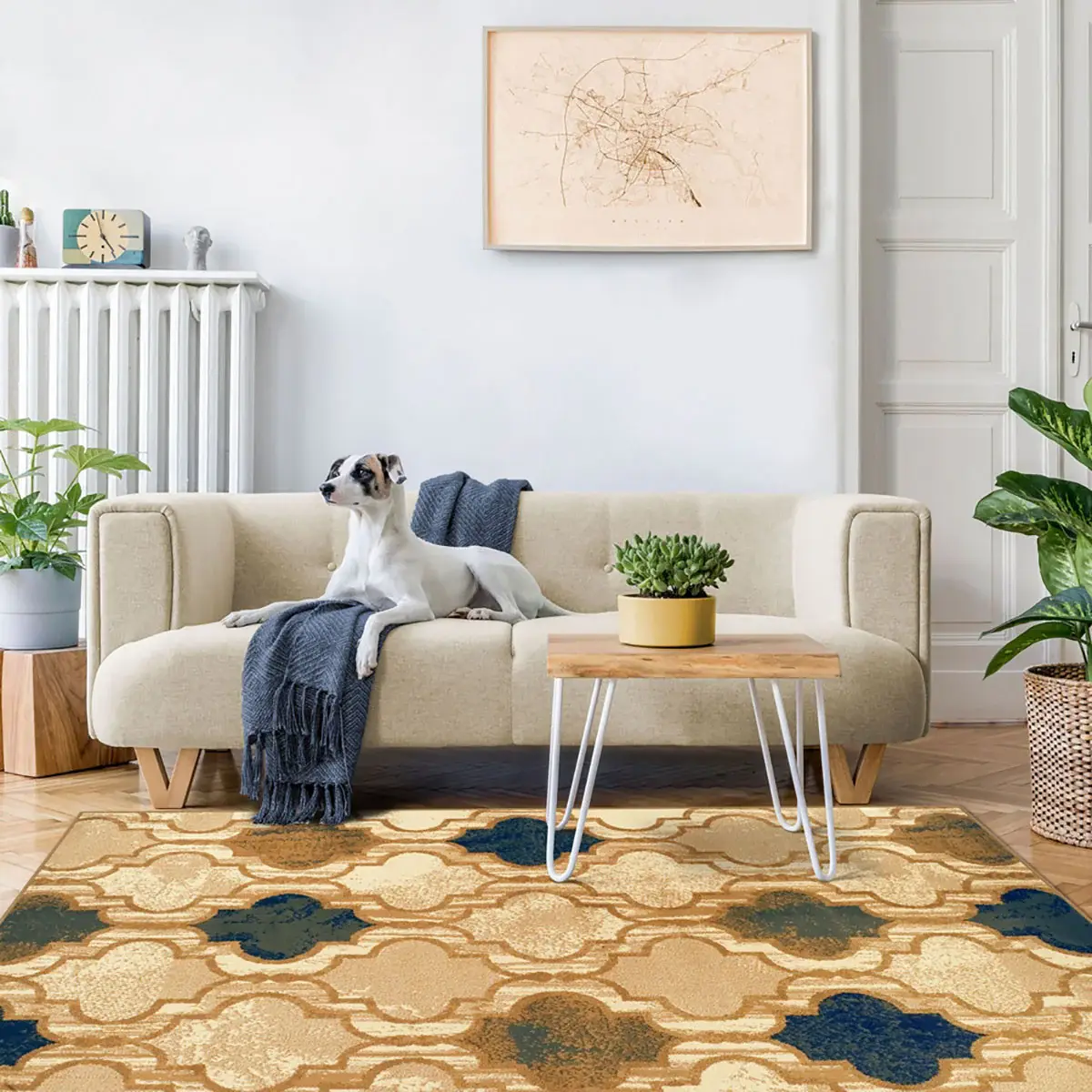 5' X 8' Cream Quatrefoil Power Loom Distressed Stain Resistant Area Rug - Image 5