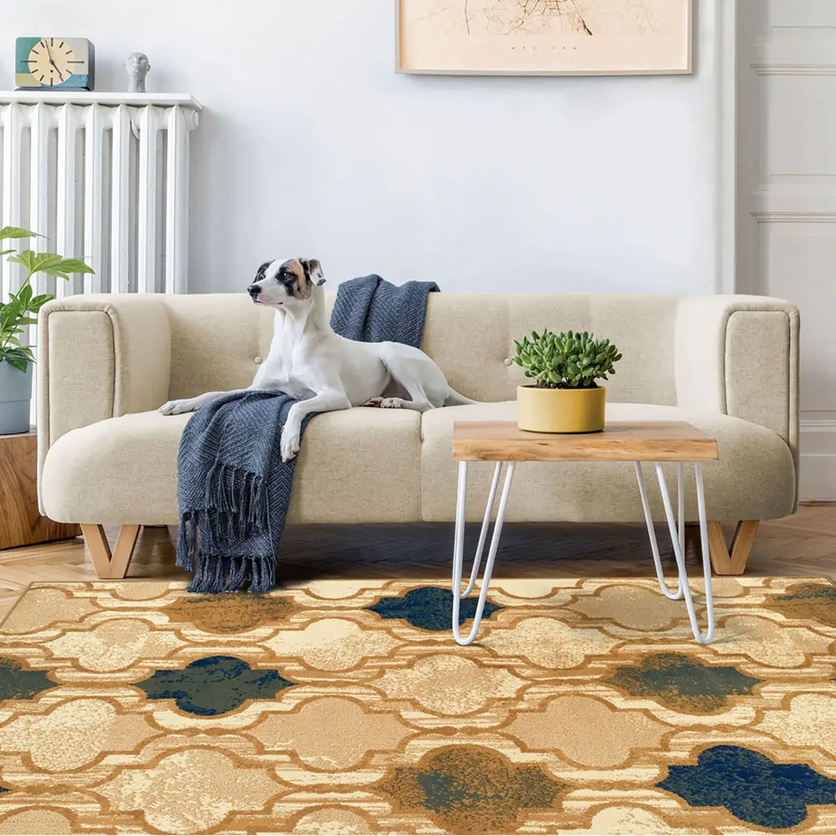 5' X 8' Cream Quatrefoil Power Loom Distressed Stain Resistant Area Rug - Image 6