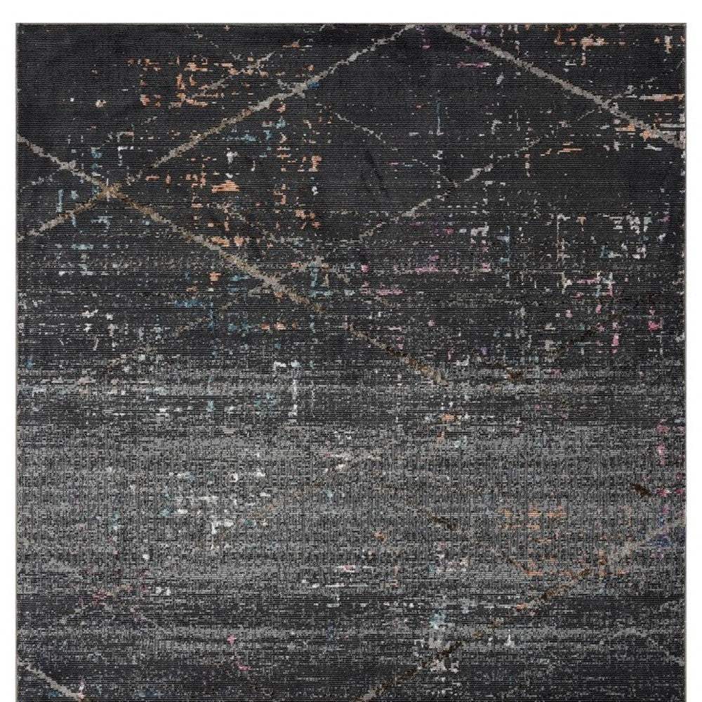 5' X 8' Distressed Black Abstract Area Rug - Image 2