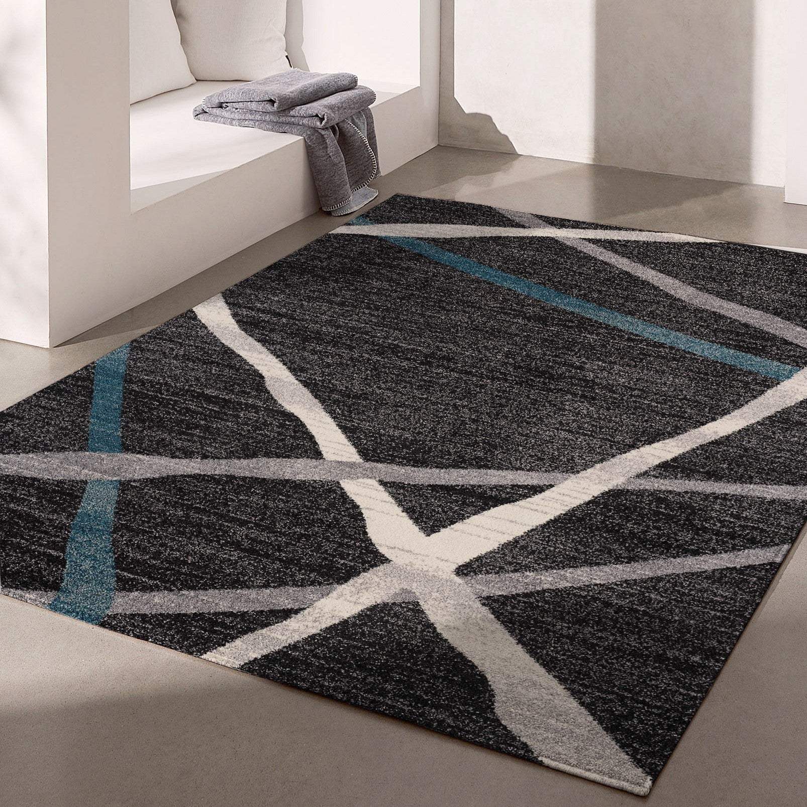 5' X 8' Distressed Black And Gray Abstract Area Rug - Image 6