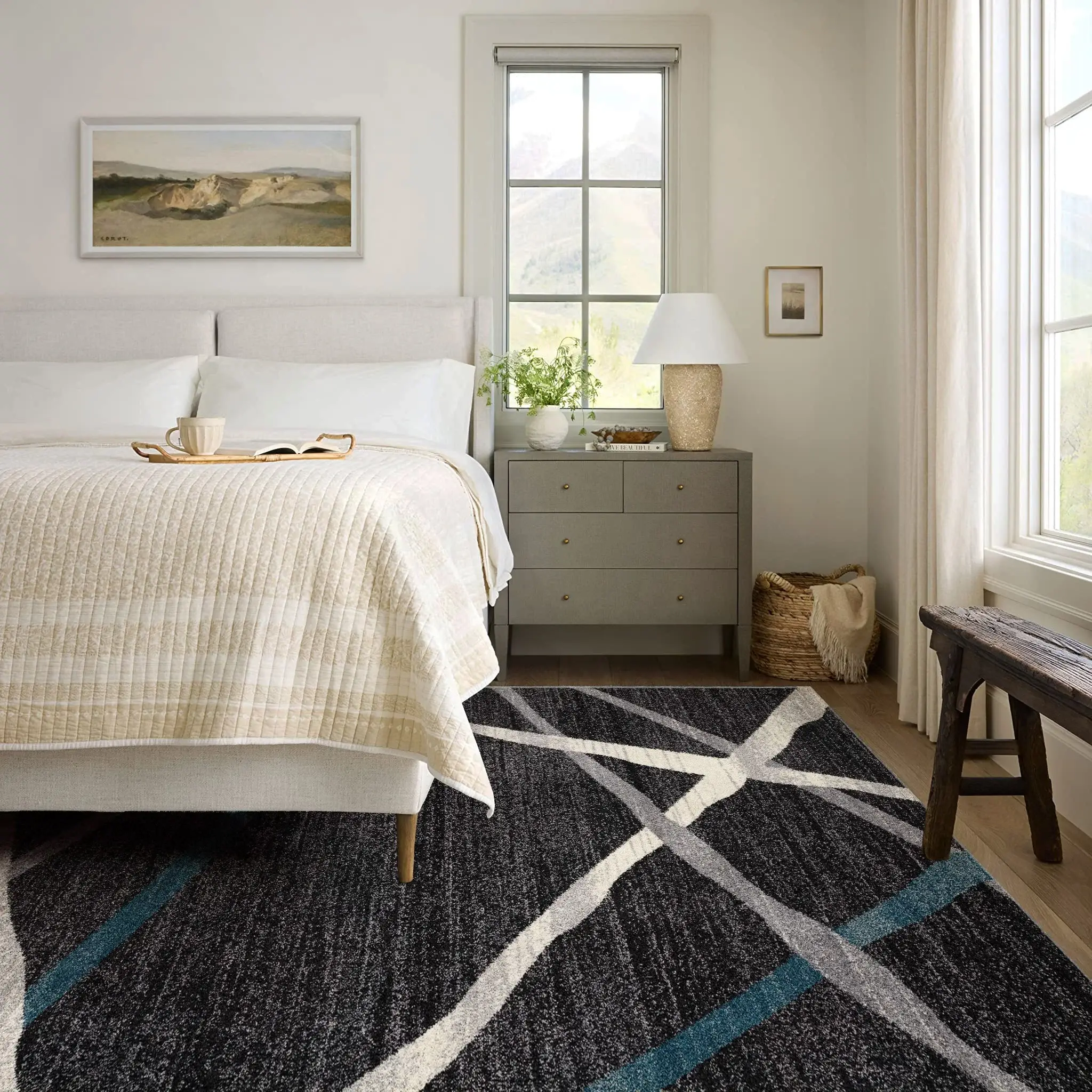 5' X 8' Distressed Black And Gray Abstract Area Rug - Image 8