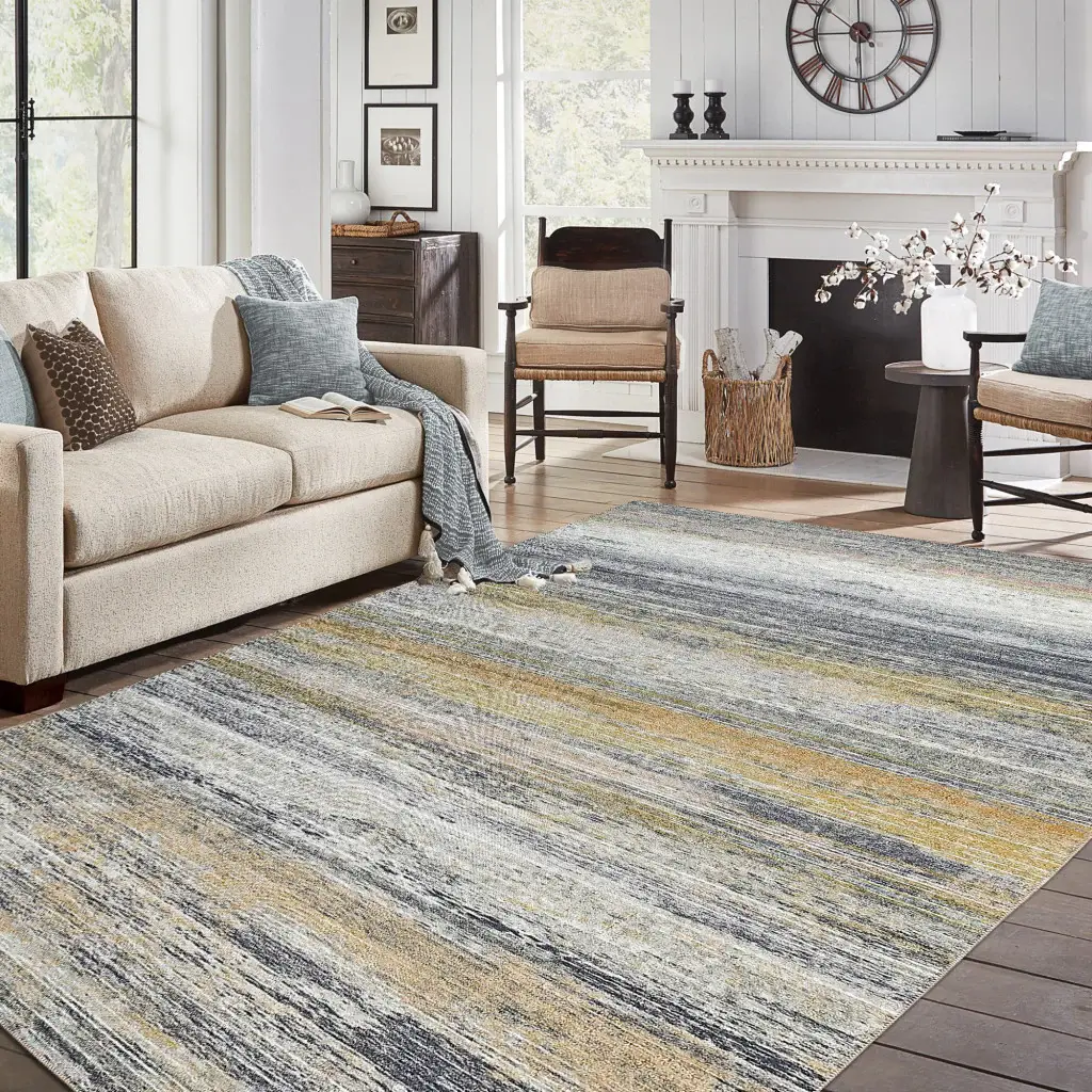 5' X 8' Gold Abstract Stain Resistant Area Rug - Image 7