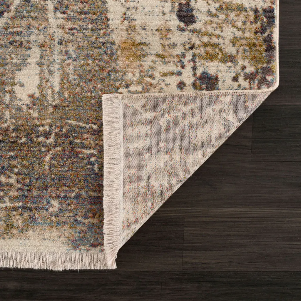 5' X 8' Gray And Ivory Abstract Power Loom Distressed Stain Resistant Area Rug - Image 4