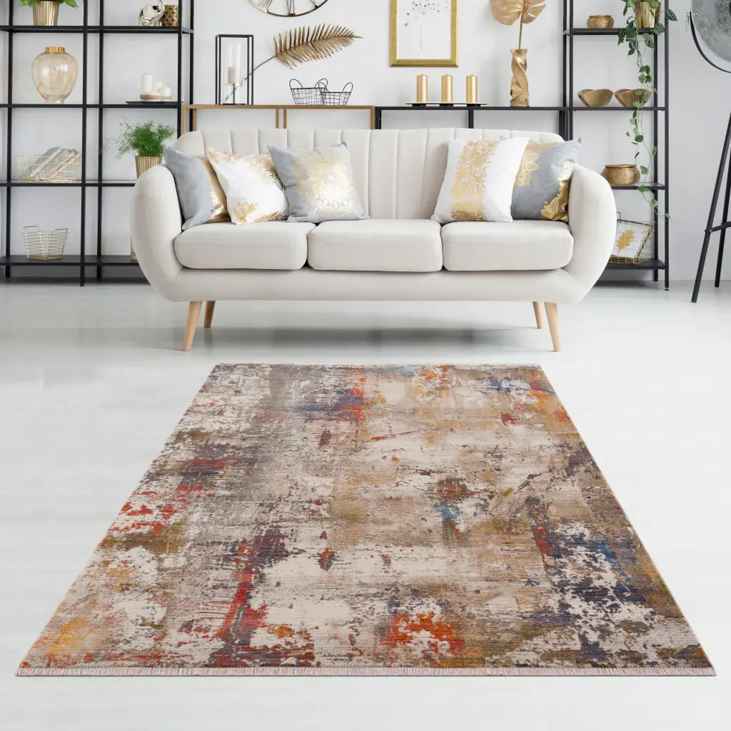 5' X 8' Gray And Ivory Abstract Power Loom Distressed Stain Resistant Area Rug - Image 7