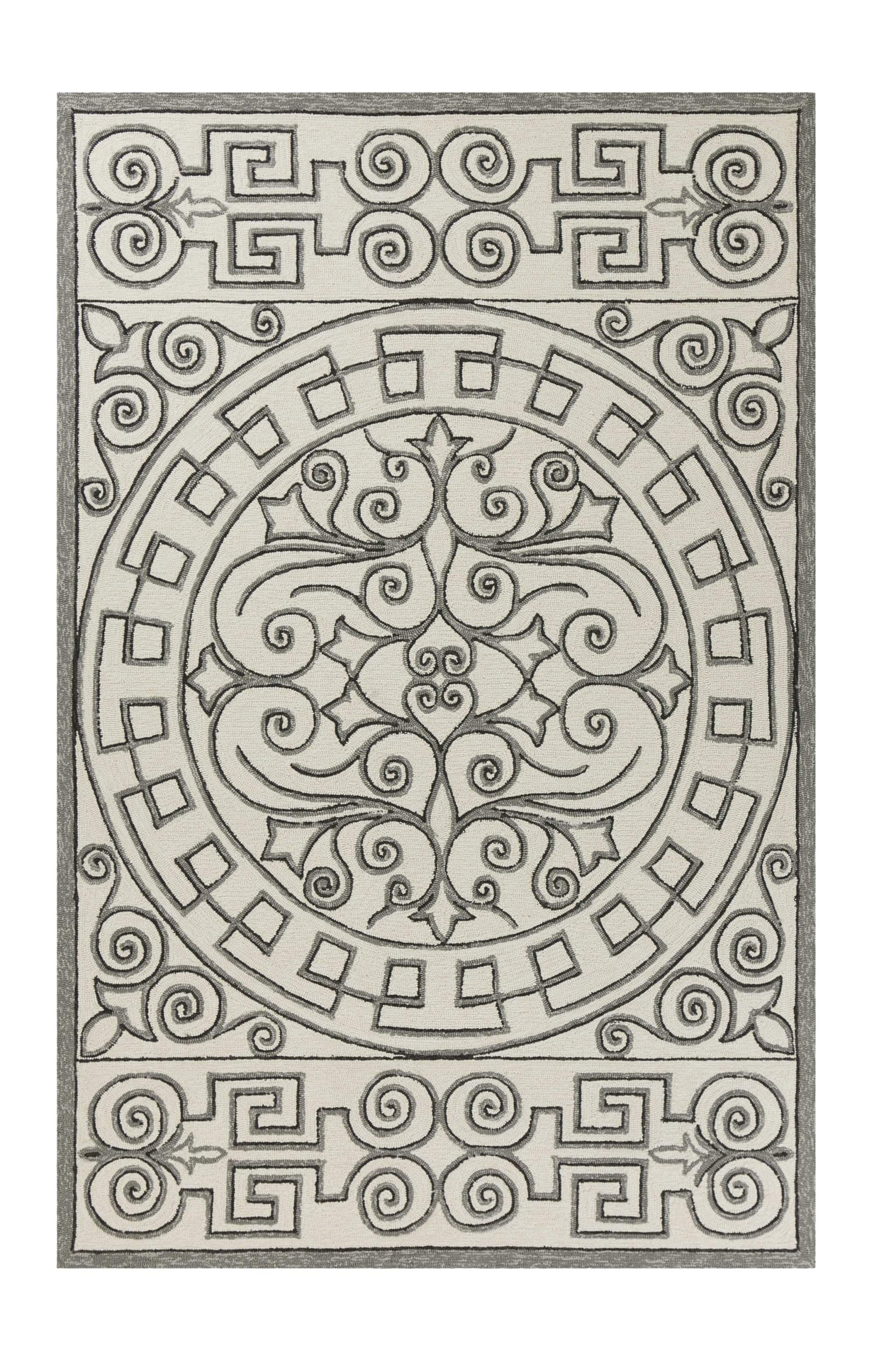 5' X 8' Gray and Ivory Damask Handmade Indoor Outdoor Area Rug - Image 2