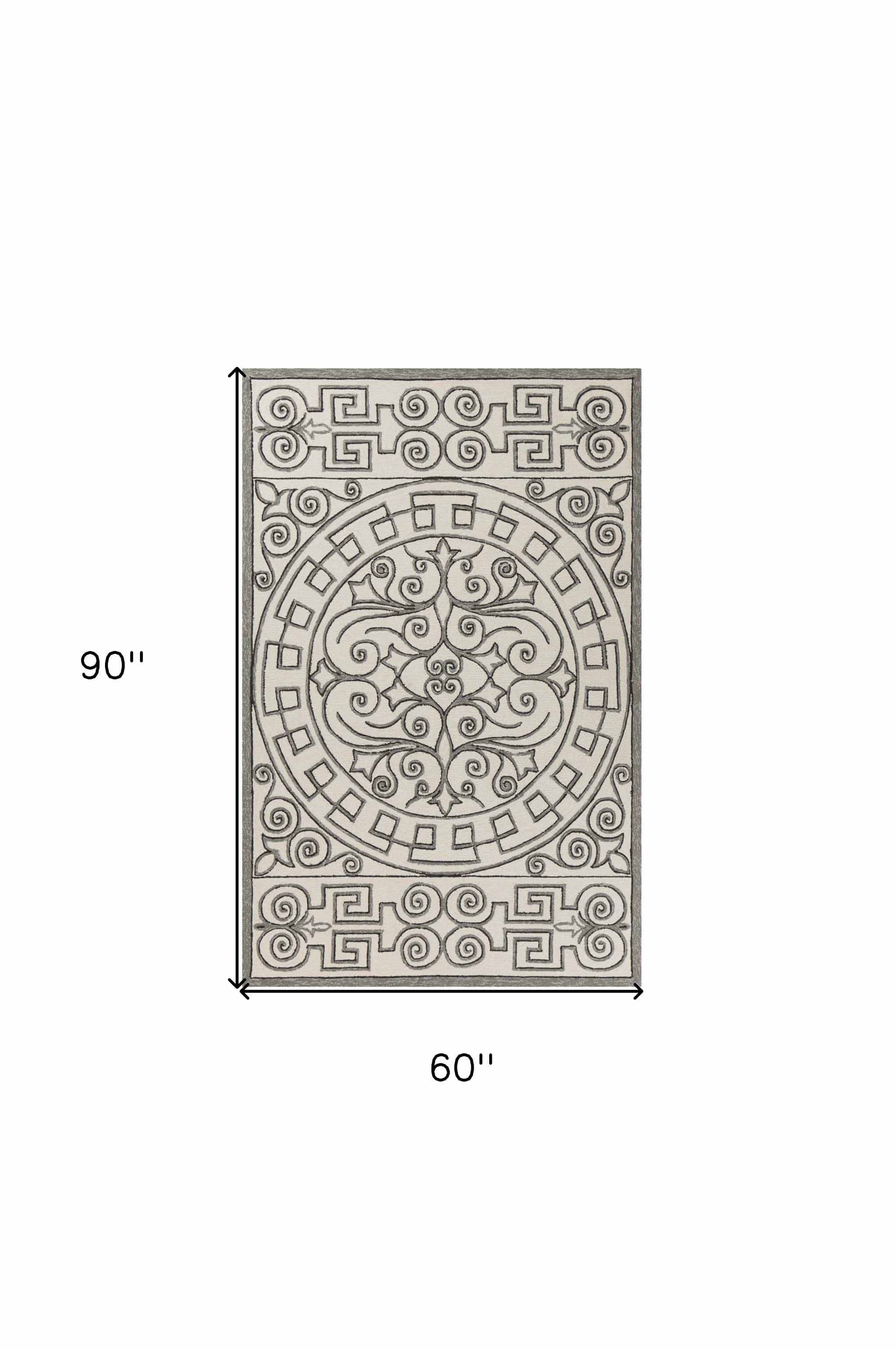 5' X 8' Gray and Ivory Damask Handmade Indoor Outdoor Area Rug - Image 3
