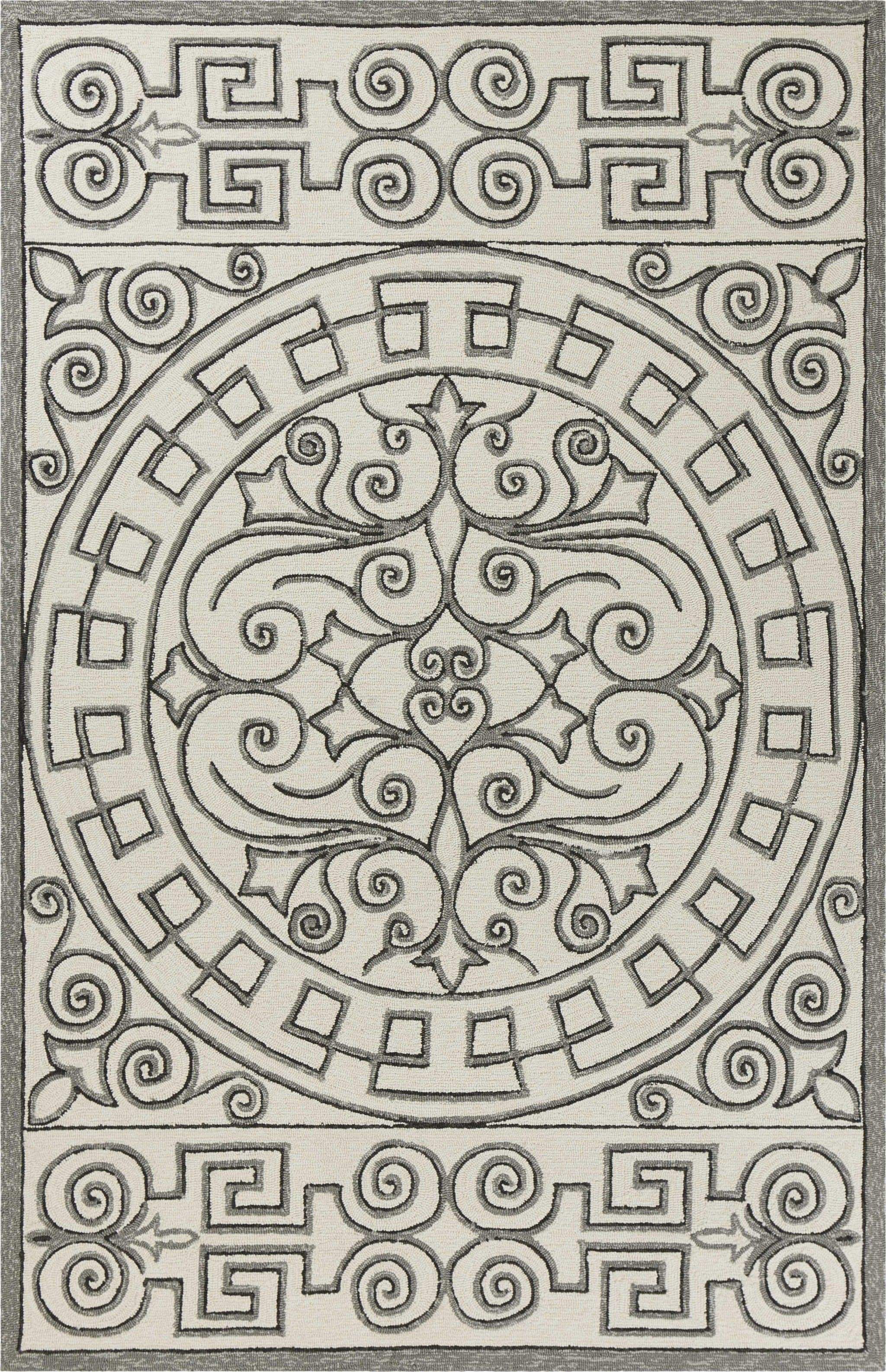 5' X 8' Gray and Ivory Damask Handmade Indoor Outdoor Area Rug - Image 4