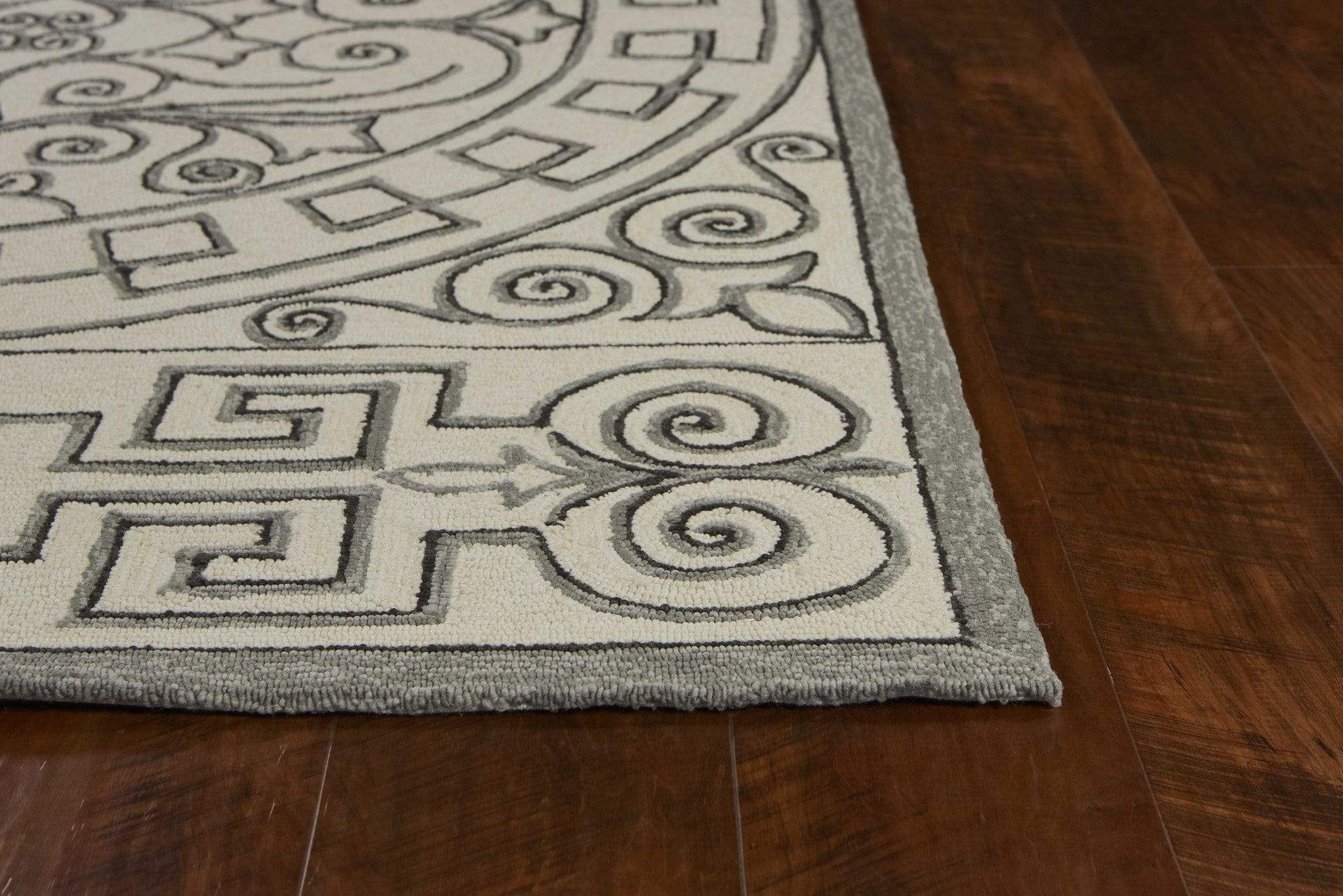 5' X 8' Gray and Ivory Damask Handmade Indoor Outdoor Area Rug - Image 6