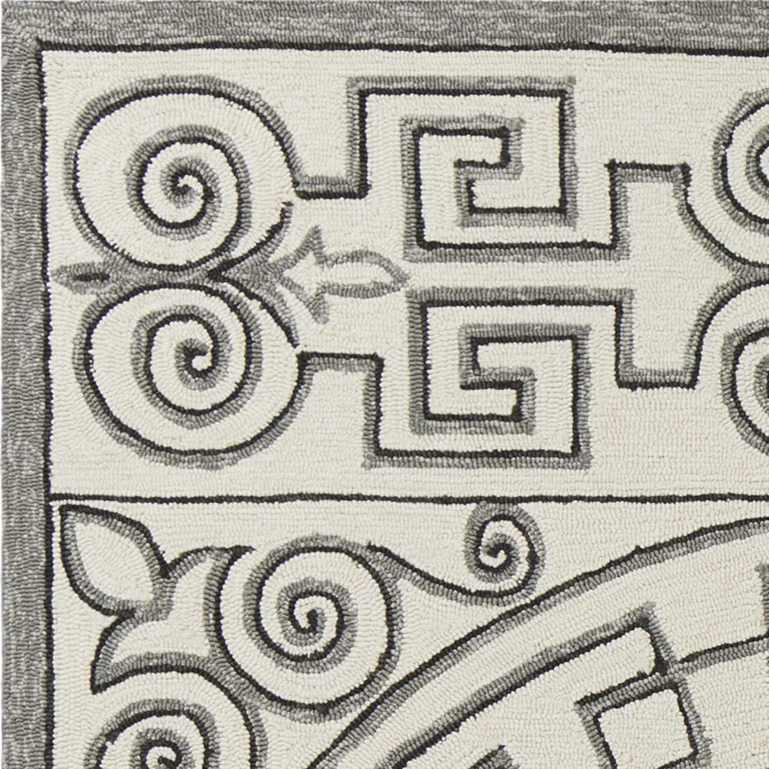 5' X 8' Gray and Ivory Damask Handmade Indoor Outdoor Area Rug - Image 8