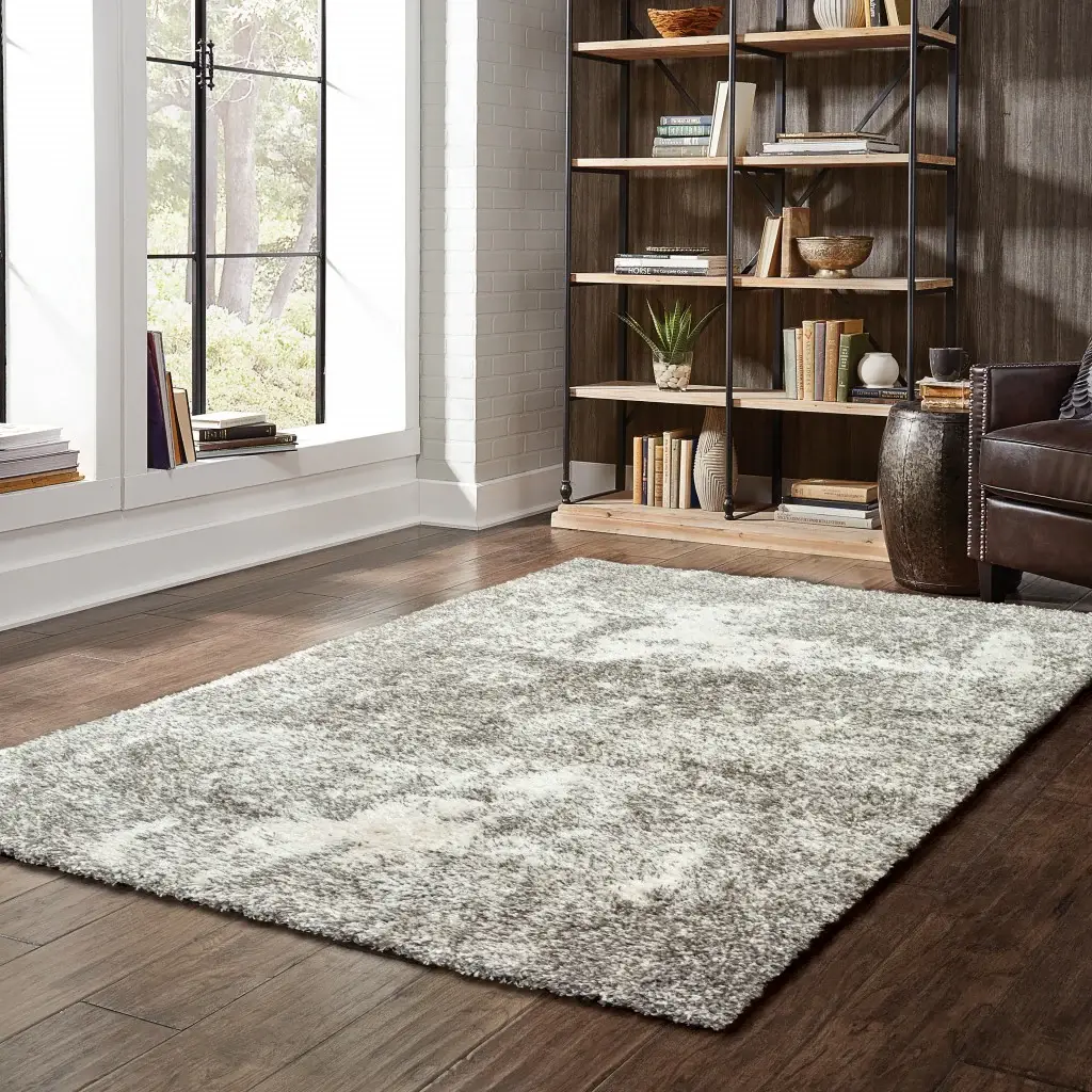 5' X 8' Gray And Ivory Distressed Abstract Area Rug - Image 3