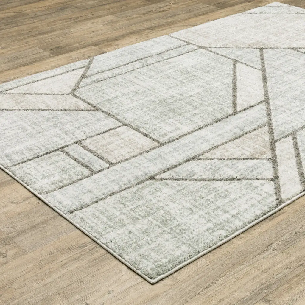 5' X 8' Gray And Ivory Geometric Power Loom Area Rug - Image 5