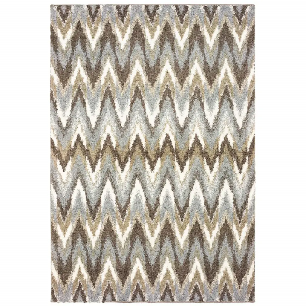 5' X 8' Gray And Taupe Ikat Pattern Area Rug - Image 5