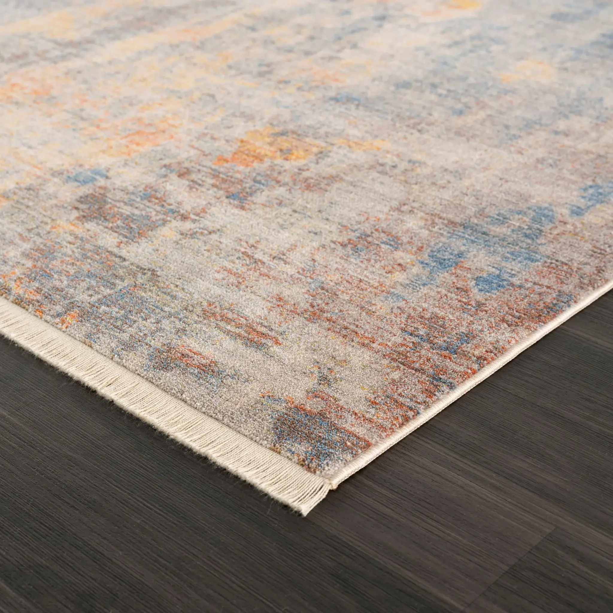 5' X 8' Gray Beige Blue And Yellow Abstract Power Loom Distressed Stain Resistant Area Rug - Image 3