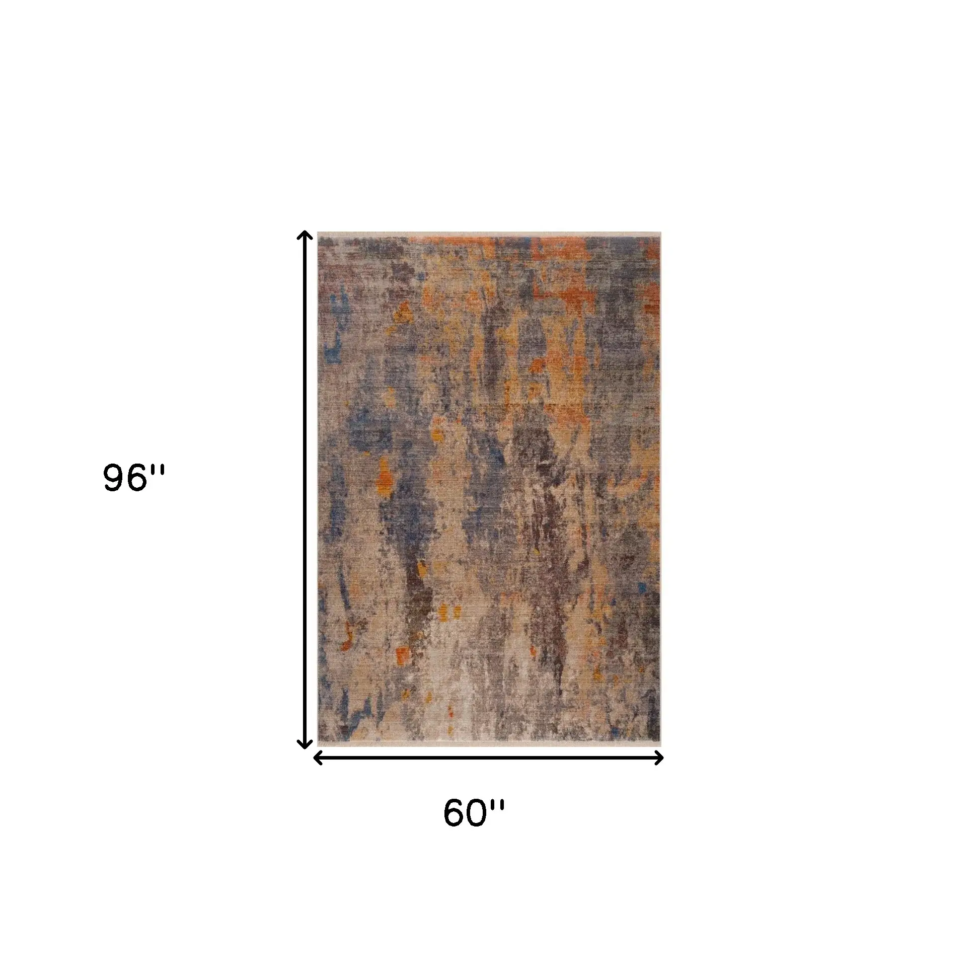 5' X 8' Gray Beige Blue And Yellow Abstract Power Loom Distressed Stain Resistant Area Rug - Image 7
