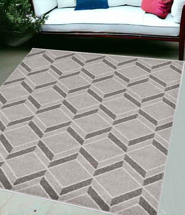 5' X 8' Gray Geometric Indoor Outdoor Area Rug
