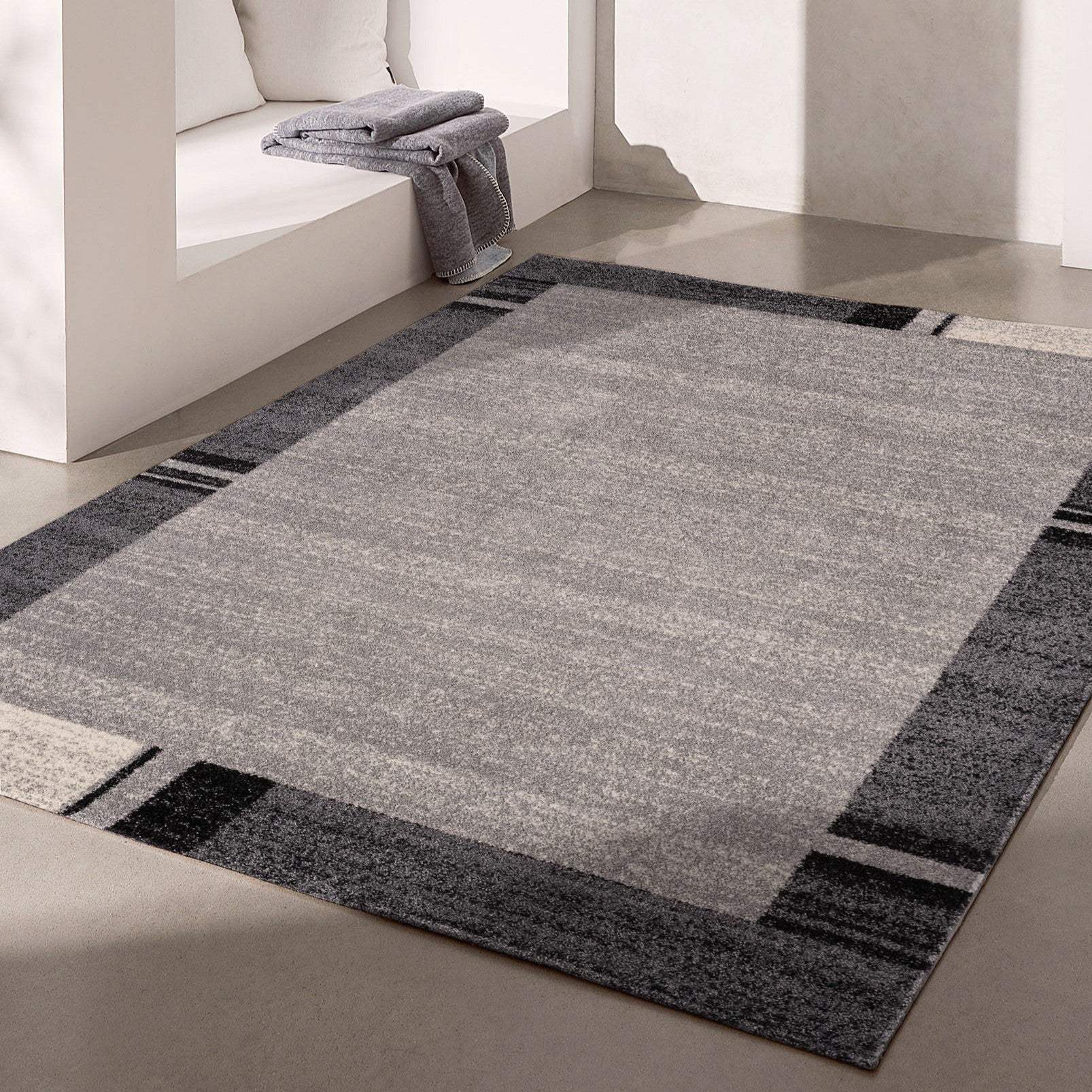 5' X 8' Gray Modern Bordered Area Rug - Image 3