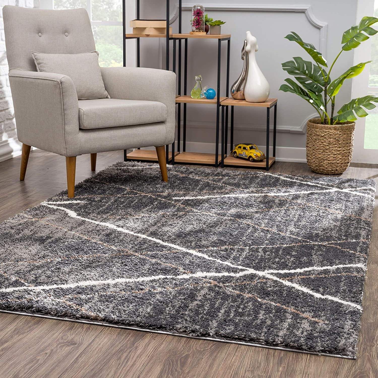 5' X 8' Gray Modern Distressed Lines Area Rug - Image 3