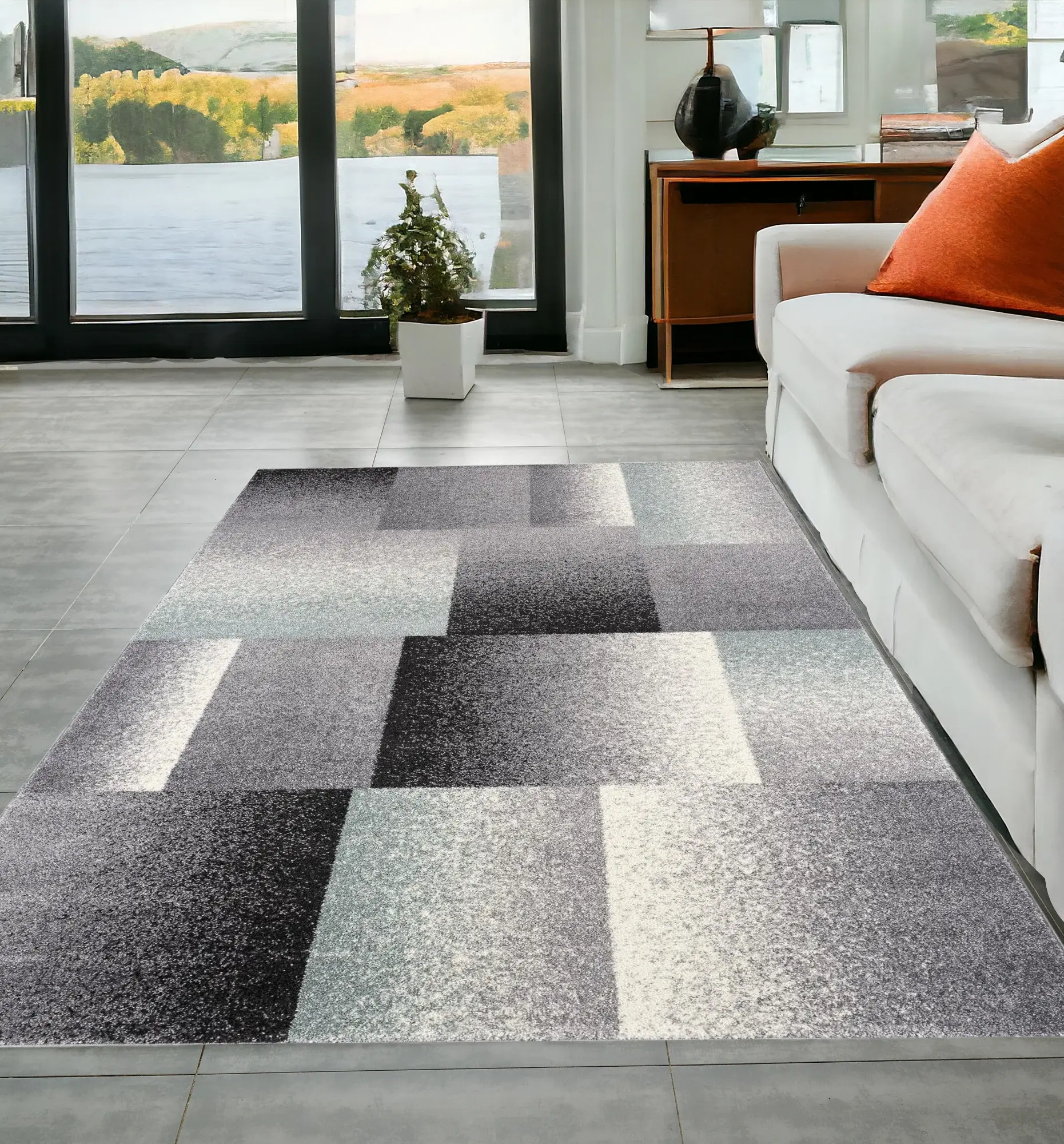 5' X 8' Gray Modern Geometric Area Rug