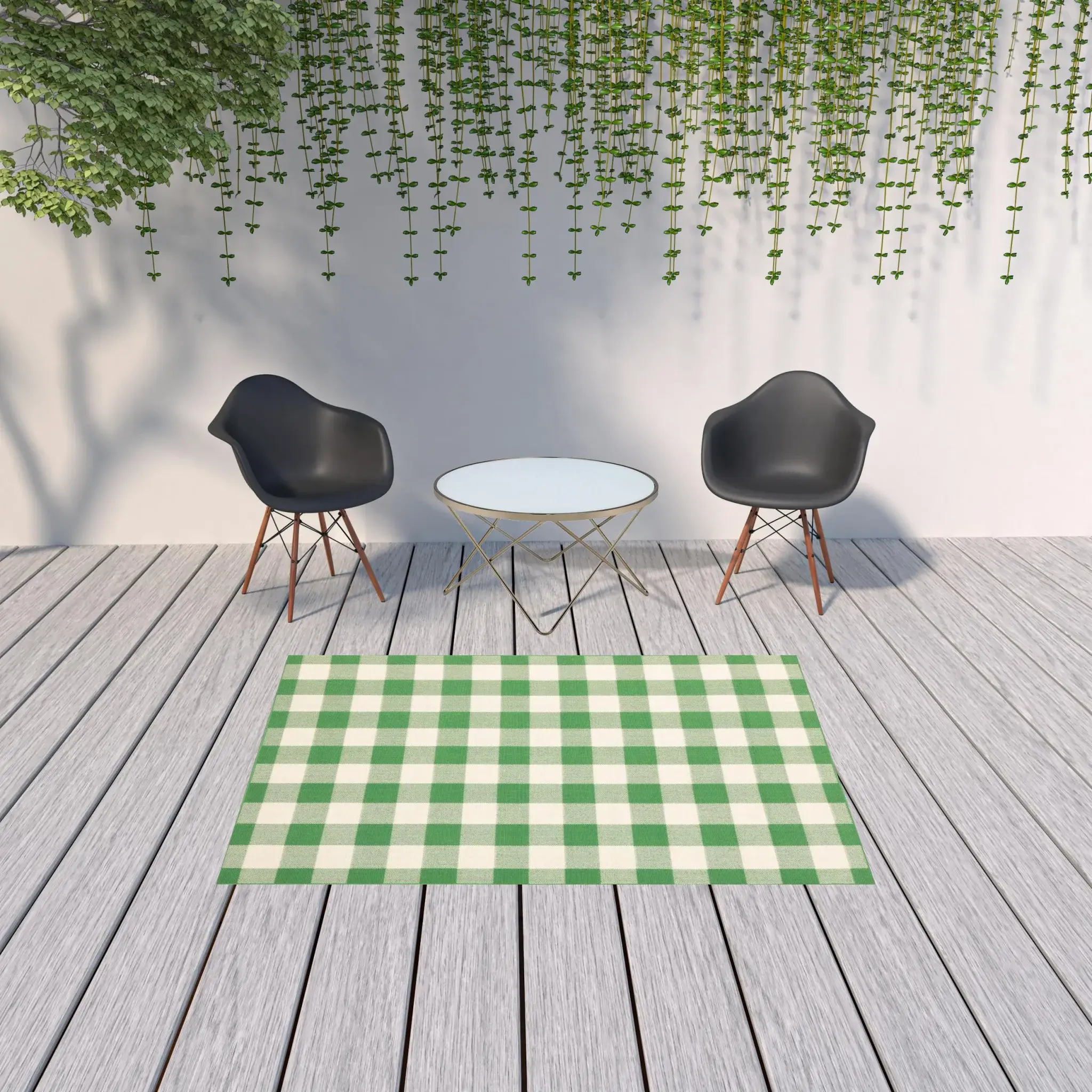 5' X 8' Green and Ivory Geometric Stain Resistant Indoor Outdoor Area Rug - Image 2