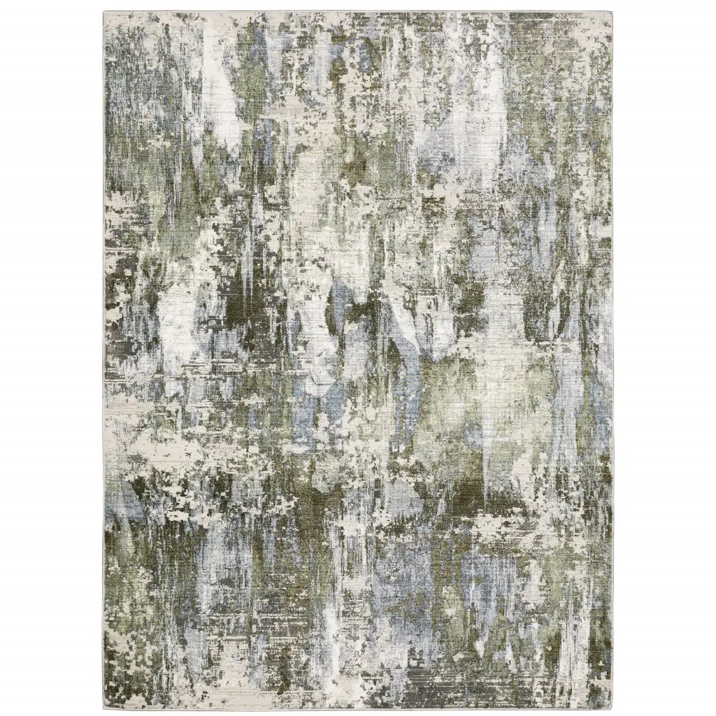 5' X 8' Green Blue Grey Ivory And Brown Abstract Power Loom Stain Resistant Area Rug - Image 2