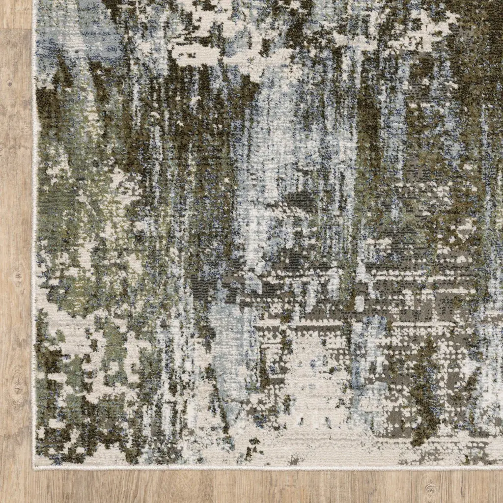 5' X 8' Green Blue Grey Ivory And Brown Abstract Power Loom Stain Resistant Area Rug - Image 4
