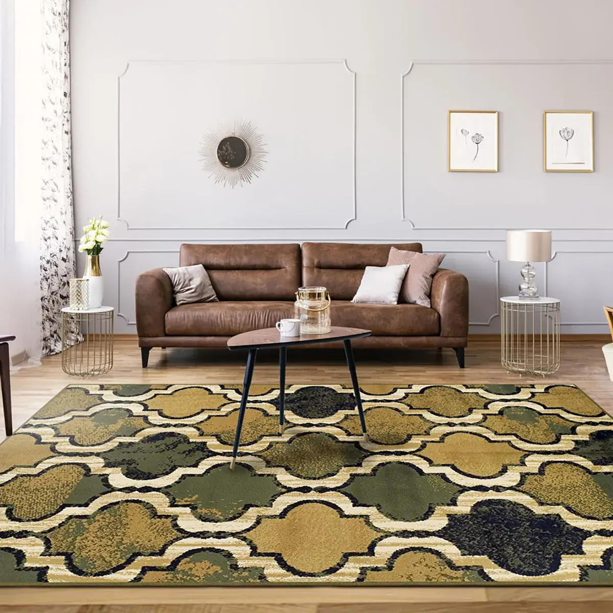 5' X 8' Green Quatrefoil Power Loom Distressed Stain Resistant Area Rug - Image 6