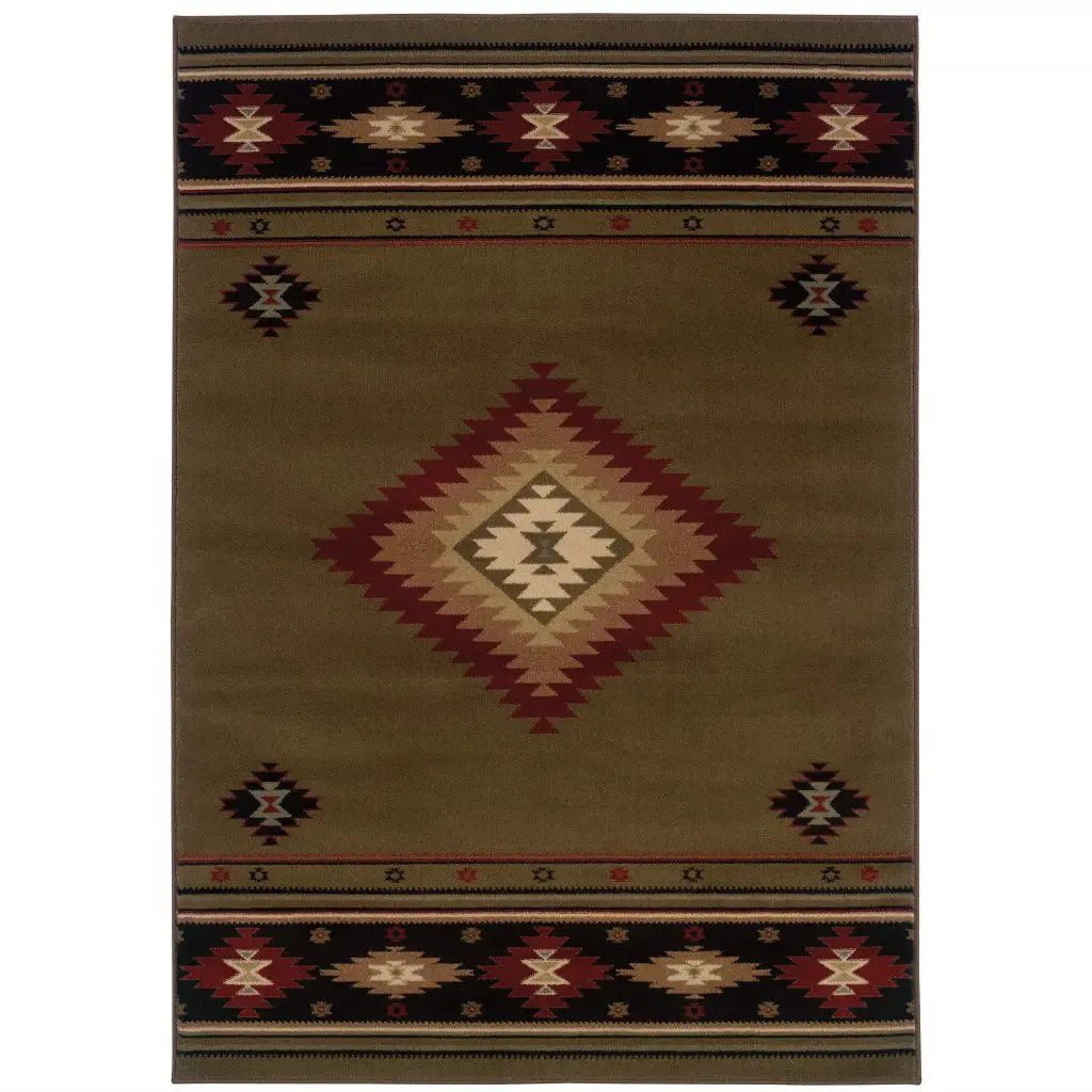 5' X 8' Green Southwestern Power Loom Stain Resistant Area Rug - Image 2
