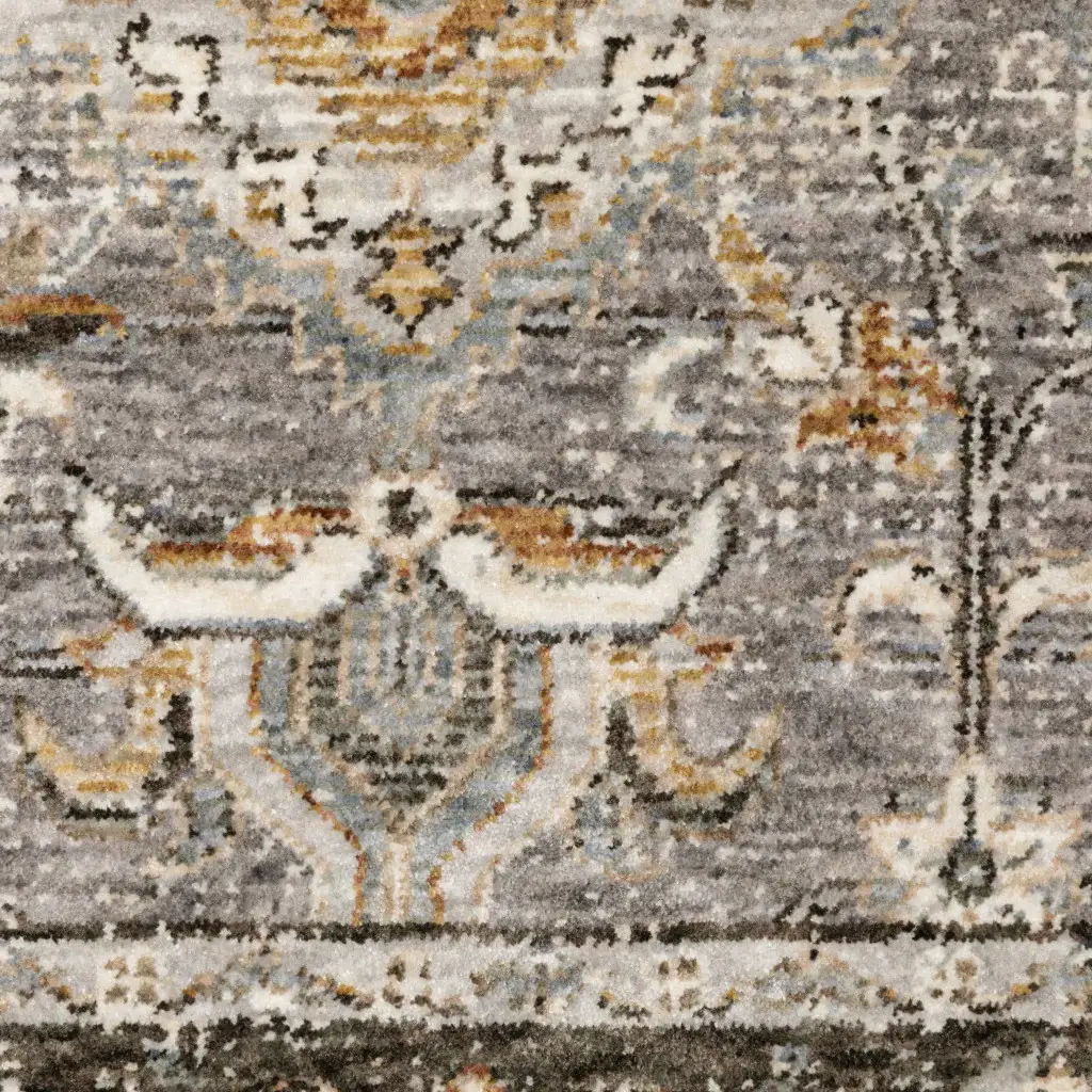 5' X 8' Grey And Blue Oriental Power Loom Stain Resistant Area Rug With Fringe - Image 3
